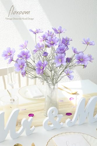 Floroom 5 Pcs Artificial Flowers Lavender Fake Cosmos Faux Silk Flower for Indoor Home Decor, Party Arrangements, Wedding Bouquets, Floral Table Centerpieces, and Decorations - color: Lavender Purple