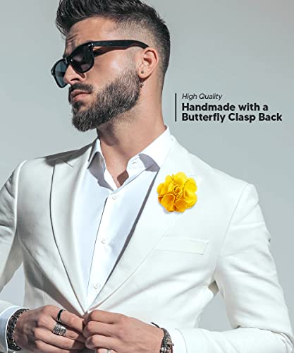 Premium Men's Formal Solid Color Flower Lapel Pin - Boutonniere for Men, Brooch Pin - color: Yellow