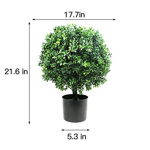 Sunnyglade 21.6” Tall Artificial Boxwood Topiary Ball Tree Set of 2 Pack Potted Bushes UV Resistant Potted Plants for Indoor Outdoor Home Garden(Green) - color: Green