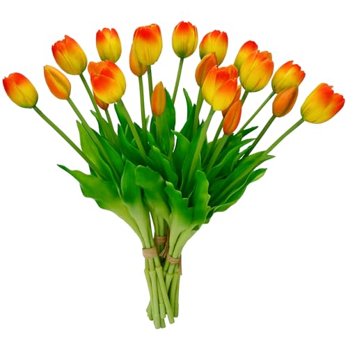 4 Budles (20Pcs) Orange Tulips Artificial Flowers 13" Latex Fake Flowers for Wedding Home Decor(Orange) - color: Orange