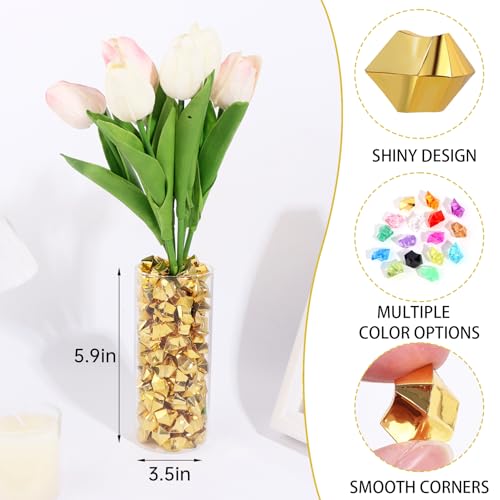 150 Pcs Fake Ice,17 * 23mm,Gold Acrylic Gems Vase Filler,Plastic Diamonds for Table Decoration DIY Craft Aquarium Display Party Centerpieces. - color: Gold, size: 17MMx23MM