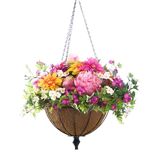 Balsam Hill Outdoor Radiant Peony Spring & Summer Hanging Basket - 26" Premium UV-Protected Artificial Outdoor Flowers for Porch, Patio, & Garden - color: Radiant Peony