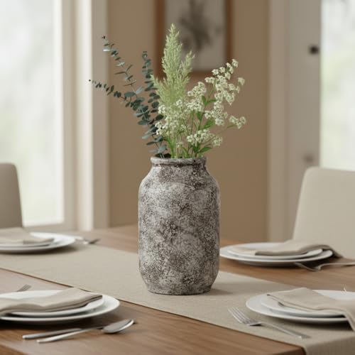 Ceramic Rustic Farmhouse Vase, Terracotta Pottery Flower Vase, Farmhouse Decor for Shelf, Table, Living Room, Bedroom Decor, 9 Inch - color: Rustic Brown White