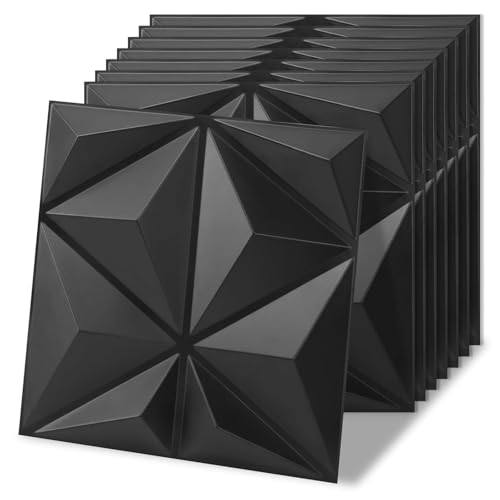 Art3d 20 Pack Decorative 3D Wall Panels, 19 Sq.Feet PVC Interior Wall Décor for TV Background, Bedroom, Living Room, 11.8"x11.8", Black - color: Jet Black, size: 11.8"x11.8"