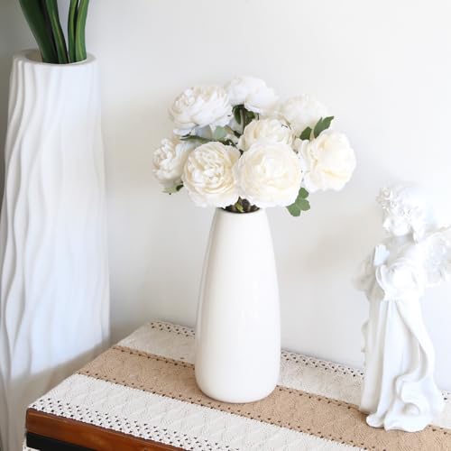 IPOPU 10pcs Ivory Peonies Artificial Flowers Silk Peonies with Stems Real Look Fake Peony for Home Table Decorations Wedding Faux Flowers Arrangements (Ivory) - color: Ivory