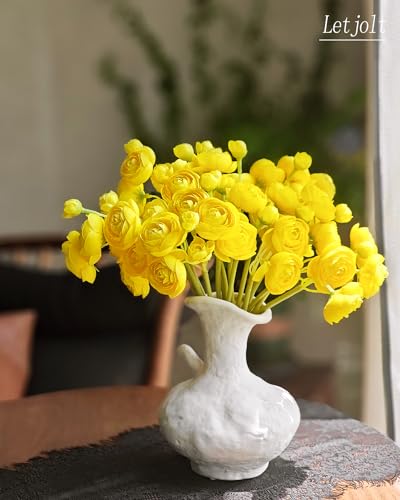 Letjolt Artificial Ranunculus Flower Yellow Silk Flower, 18pcs | Faux DIY Bouquet, Wedding Engagement Centerpieces, Bridal Shower Decorations, Home Decor - color: Yellow