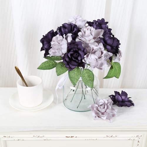 IPOPU 25PCS Artificial Gardenia Flowers Purple&Lilac Foam Gardenia Flowers Real Looking Fake Rose Heads for Wedding Bouquet Bridal Shower Party Home Floral Arrangements(Purple&Lilac) - color: Purple&lilac