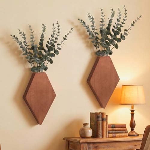 Chunful 2 Pcs Wooden Wall Planter Decor Hanging Faux Plants Greenery Flowers Holder Vase Boxes for Wall Bohemian Farmhouse Room Kitchen Office Indoor Decoration(Walnut Color,9.8 x 6.6 x 1.2 Inches) - color: Walnut Color, size: 9.8 x 6.6 x 1.2 inches