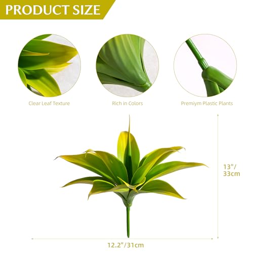 Ttranewsoo Artificial Agave Plants,Large UV Resistant Fake Agave Planters 12" for Indoor and Outdoor Decorating Tropical Plant Succulents Greenery Indoor Decor (2Pack) Yellow - color: Agave12-ye2