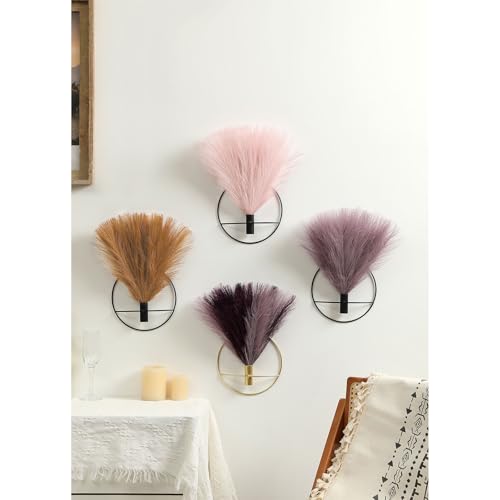 Pretty Jolly Wall Decor, Wall Metal vase Decoration Holder, Wall-Mounted Artificial Flowers Wall Decor Fake Wheat 2 Pack,Wall Art Artificial Greenery, Farmhouse, Boho - color: 14-pampas-turmeric - Black Ring, size: S 7.8inch (Black Ring)