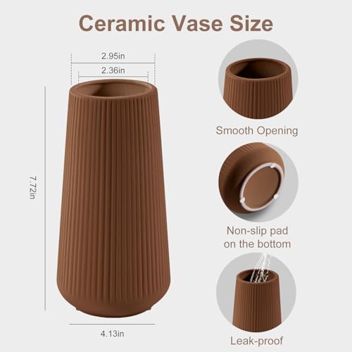 Caramel Ceramic Vase, GUKJOB Small Cute Flower Vase for Pampas Grass, Home, Living Room, Dining Table, Farmhouse, Office Decor, Bedroom, Table, and Kitchen Shelf (Caramel) - color: Caramel