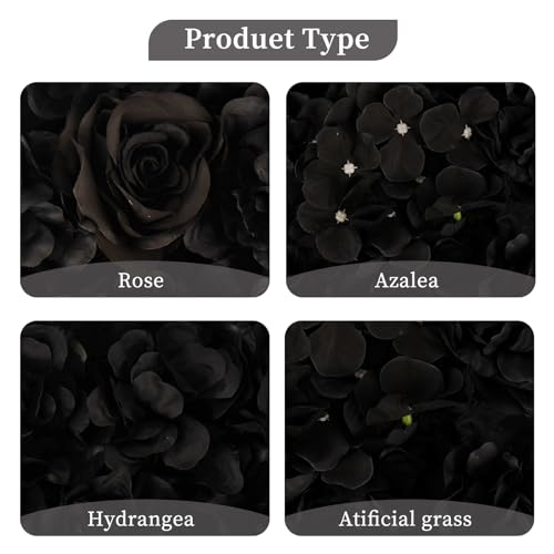 3D Flower Wall Backdrop - 12Pcs 15×15 Inch Artificial Rose Panels Black Silk Floral Decor for Home Party Wedding Anniversary Birthday Photographic Studio Background & Decorative Fences - color: Black, size: 12PCS-15x15