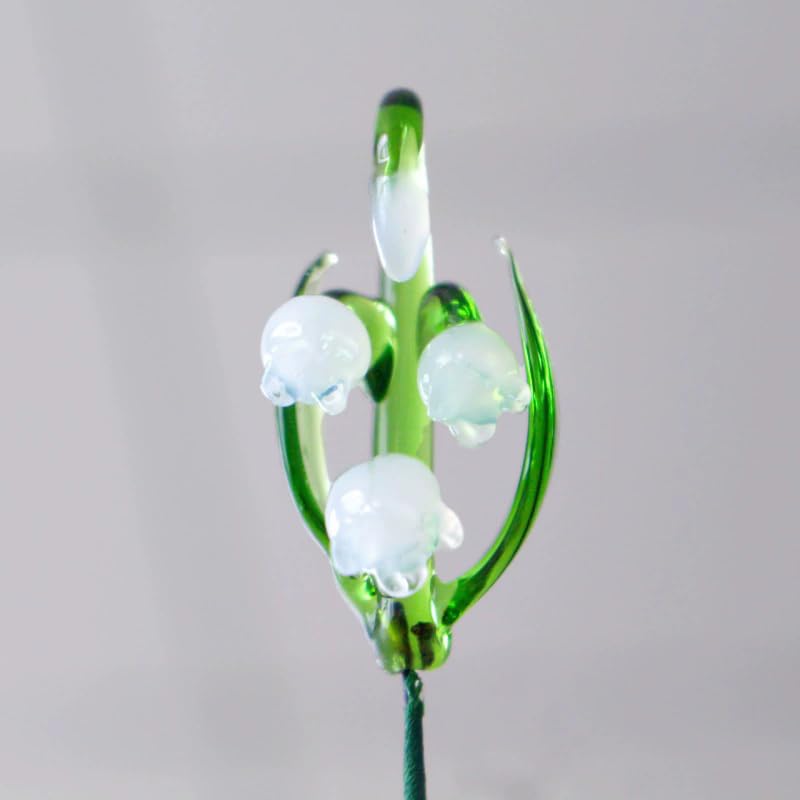 Handmade Glass Birth Month Flower, Bendable Wire Stem, French Pastoral Desktop Decor, Birthday Gift for Mom Women, Home Office Vase (May – Lily of the Valley (Handmade Glass Birth Month Flower))
