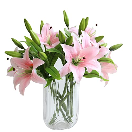 JOSON 6-piece Artificial Lily Easter Lily Artificial Flower Set, Non Fading, Used for Wedding, Family Gathering, Office Decoration (Pink) - color: Pink