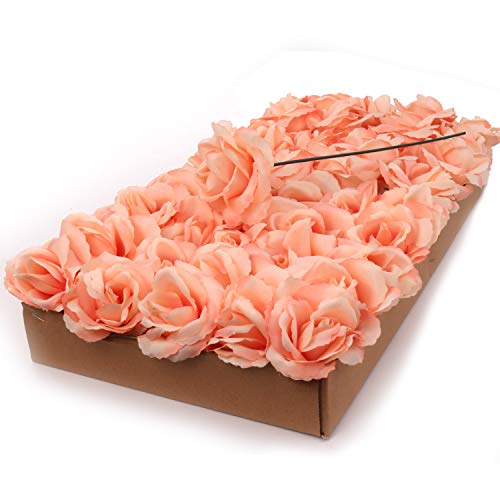 Larksilk Blush Pink Roses 50pcs Real Touch Faux for Wedding Bouquets | Bulk blush roses for wedding bouquets and centerpieces; real-touch artificial blooms with stems for DIY crafts - color: Blush Pink