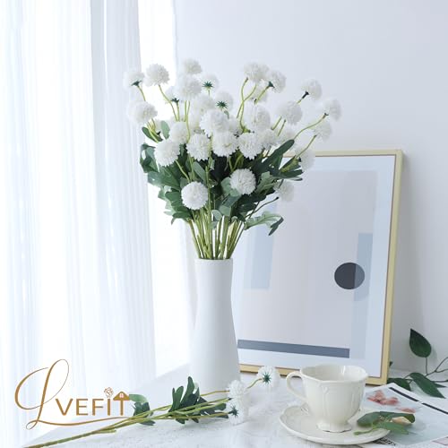 LVEFIT 10 Pcs White Kiku Flower Fake Mums Long Stem Flowers,Faux Kiku Flower Bulk,Silk Flowers Mini Chrysanthemum Floral Arrangements,Artificial Flowers Chrysanth Mini Fake Flower - color: White