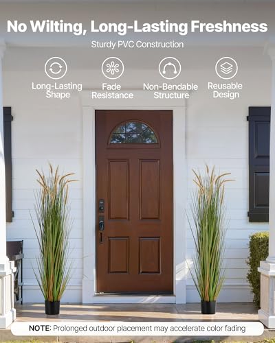 VEVOR Artificial Grass Plant, 2 Pack 59 inch Horsetail Reed Grass in Pot, Premium PVC Faux Fake Greenery Shrubs Plant for Indoor Outdoor House Home Garden Office Room Décor, Housewarming, Green - color: Horsetail Grass, size: 5FT