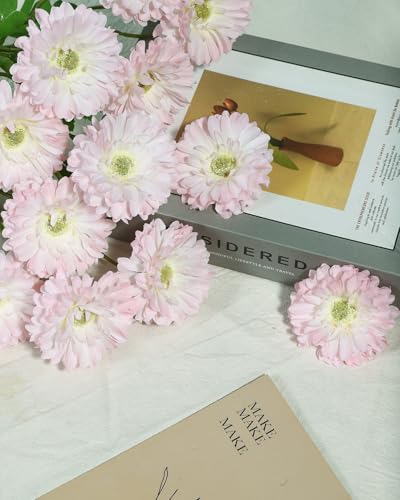 Coferset 6pcs Artificial Silk Mums Flowers Realistic Chrysanthemum Stems 22" Fake Gerbera Daisy for DIY Bouquet Centerpieces Floral Arrangements Vase Fillers Wedding Shower Decorations(Blush) - color: Blush