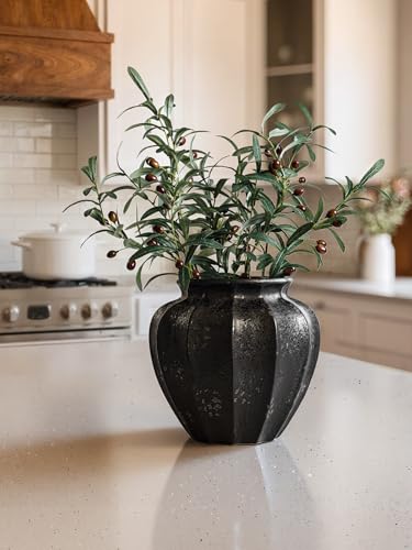 LE TAUCI 11" Ceramic Vase, Artisan Large Black Ceramic Vase for Modern Home Decor, Substantial & Stable, Handcrafted Flower Vase, Living Room & Dining Room Table Centerpiece, Distressed Iron Black - color: Distressed Iron Black, size: 11 inch