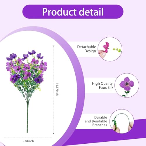 INXUGAO Artificial Faux Plants Flowers Outdoor Spring Summer Decoration, 12 Bundles Fake Silk Colorful Daisy Eucalyptus Realistic UV Resistant for Outside Home Planter Porch Patio Yard Decor (Purple) - color: Double Lotus B