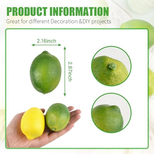 Fake Lemons, 20 Pcs Green and Yellow Simulation Lemons Mixed Set Lifelike Fake Fruits for Home Kitchen Fruit Model Cabinet Decor Photography Props