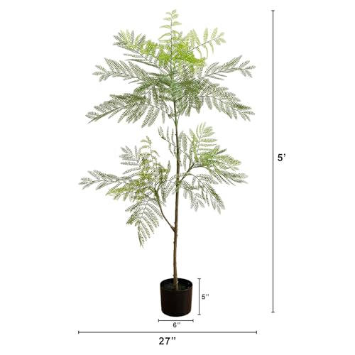 Nearly Natural 5ft Jacaranda Artificial Tree - Lifelike Green Leaves, Flexible Branches, Premium Craftsmanship, Includes Nursery Planter - Ideal for Home Decor in Living Rooms, Bedrooms, Entryways