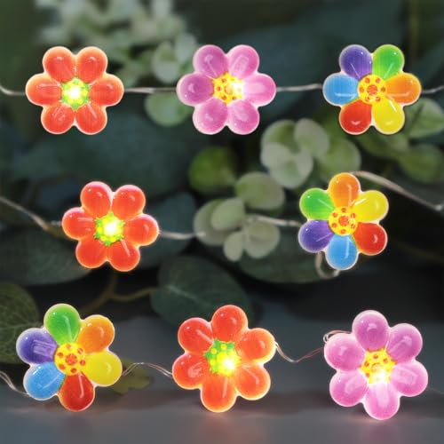Colorful Flower String Lights 10FT 30LEDs USB & Battery Powered Cute Rainbow Floral Fairy Twinkle Lights with Remote Timer Decorative for Bedroom, Dorm, Girls Room & Christmas Home Decor - style: Flower