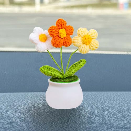 Cute Crochet Flowers for Mom,Handmade Knitted DIY Décor for Car Office Desk & Home Décor,Valentines Birthday Gifts for Women and Coworkers, Mother, Teacher, Graduation, Christmas(Yellow) - color: Tricolor