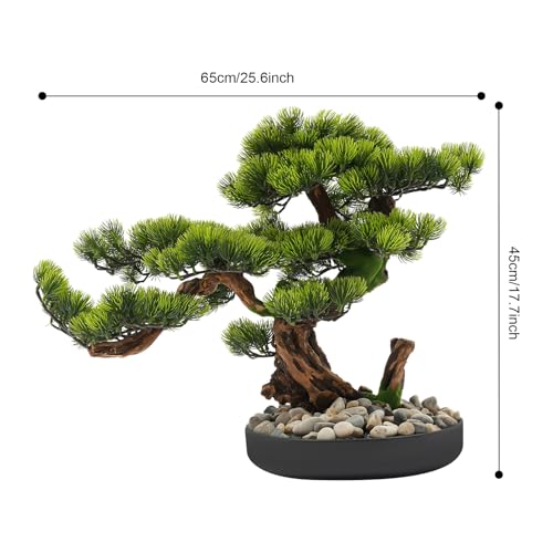 17.7 Inches Artificial Bonsai Tree Desktop Artificial Bonsai Pine Tree Indoor Fake Plants Decor with Metal Pots for Home Table Office Living Room Bedroom Desk Decorations, Green & Brown