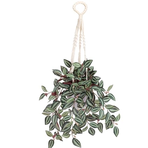 GnFlus Fake Hanging Plants with Pot, 17" Green Red Artificial Eye Leaves Potted Plant Faux Peperomia Vine Basket Plant for Wall Bedroom Office Indoor Outdoor Home Decor - color: Green Red Leaves