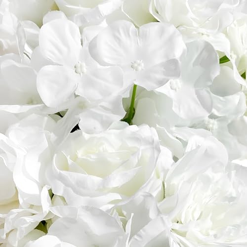 1-Meter Flower Arrangement, Decorative Artificial Flower Row Greenery Garland Silk Floral Panel for Party Wedding Background Decor White