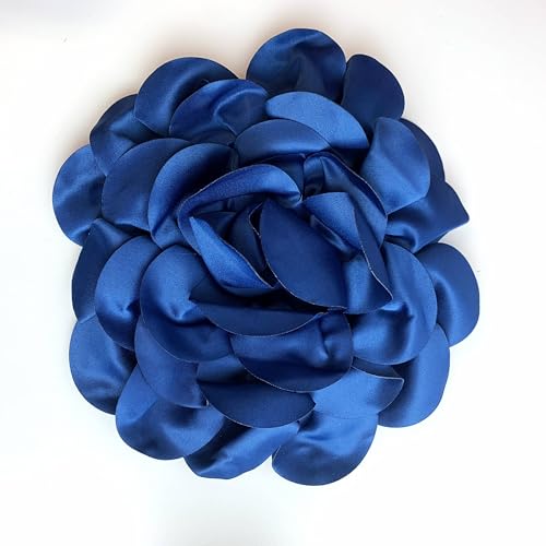 Heyiwell Large Satin Fabric flower for Brooch Pin Wedding Party Dance Dress Suit Clothes Head Hair Accessories DIY Decor 9.45"Inch - color: Navy
