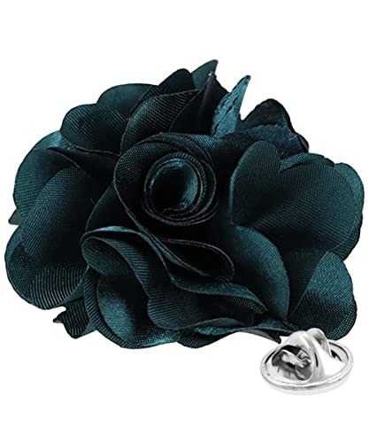 Premium Men's Formal Solid Color Flower Lapel Pin - Boutonniere for Men, Brooch Pin - color: Teal
