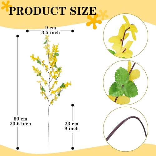 12Pcs Artificial Forsythia Branches: 23.6" Silk Yellow Flowers Faux Forsythia Branches Fake Spring Flowers Artificial for Decoration Wedding Office Home Party Dining Table Vase Indoor Outdoor - color: 12 Pcs