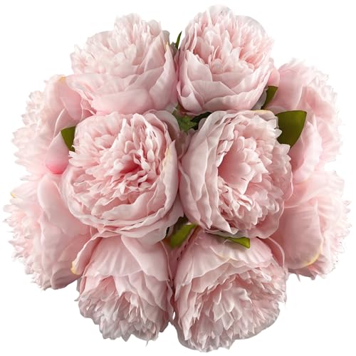 10pcs Artificial Peony Flowers Silk Peonies Realistic Flower Bouquet for Vase Decor Wedding Table Centerpieces Valentines Gifts (Pink) - color: Pink