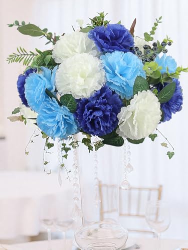 108pcs Carnation Head with Stem, Royal Blue White Artificial Flowers Carnations Bulk, 3.5" Silk Carnation Flower for Wedding Bouquet Table Centerpieces Floral Arrangement Funeral Cemetery Gravesite - color: Gradient Blue&white
