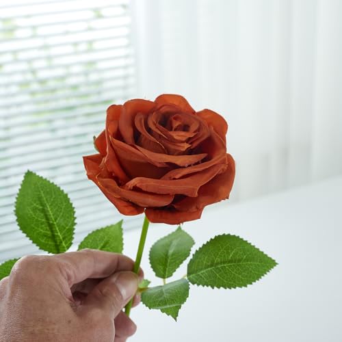 100 Pcs Burnt Orange Roses Artificial Flowers in Bulk, Long Stem Artificial Flower Bouquet, Silk Fake Rose for Wedding Party Table Centerpieces Decor Valentines Gifts - color: Burntorange