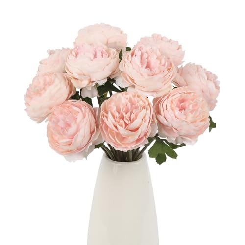 IPOPU 10pcs Champagne Pink Peonies Artificial Flowers Silk Peonies with Stems Real Look Fake Peony for Home Table Decorations Wedding Faux Flowers Arrangements (Champagne Pink) - color: Champagne Pink