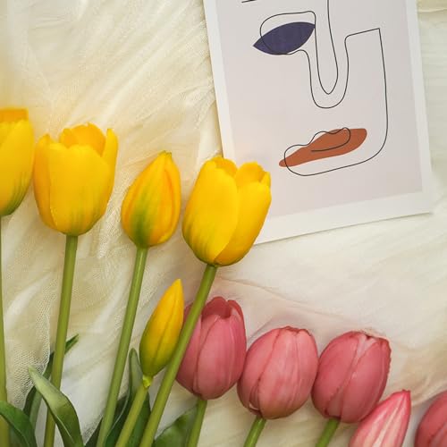 10 Pcs Fake Tulips Tulips Artificial Flowers Real Touch Fake Flowers Artificial Flower Bouquet for Home Table Party Wedding Decoration (Light Purple) - color: Light Purple