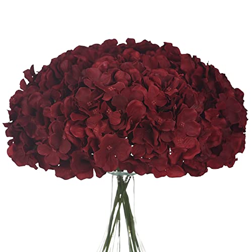 10PCS Artificial Hydrangea Flowers, Fake Hydrangea Silk Flowers Heads with Stems for Wedding Home Party Shop Baby Shower Decoration-Claret Red - color: New-claret Red
