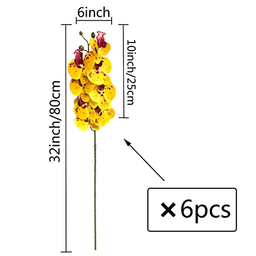 FagusHome 32 Inch Artificial Phalaenopsis Flowers 6 Pcs Artificial Orchid Flowers Stem Plants for Home Décor (Yellow Piebald) - color: Yellow Piebald