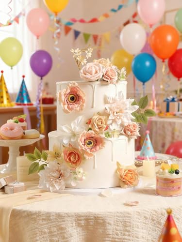 Artificial Flowers,Champagne White Pink Silk Fake Flowers for DIY Wedding Bridal Bouquets, Wedding Cake Flowers for Table Centerpieces Baby Shower Birthday Party Home Decorations - color: Champagne White Pink