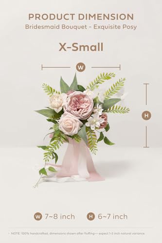 Ling's moment Artificial Bridesmaid Bouquets Set of 6,Dusty Rose Wedding Flower Bouquets Pink Floral Bouquet Bridal Bouquets with Ribbon,Ceremony,Anniversary,7-inch Diameter - color: Pk-dusty Rose & Cream
