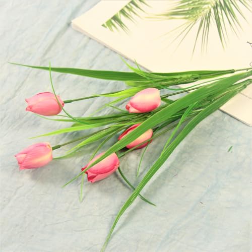 10 Bundles Artificial Tulips Flowers Outdoor,16.5 inch UV Resistant Fake Tulips Real Touch Flowers,Faux Tulips Realistic Flowers for Home Garden Outside Wedding Decor (Pink) - color: Pink
