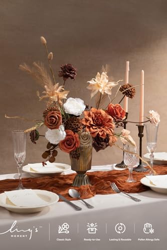 Ling's moment Burnt Orange Boho Deluxe Artificial Flowers and Greenery Combo Box Set, Rust Sepia Dried Fake Flower for DIY Wedding Bridal Bouquet, Centerpieces Decor, Floral Arrangement Decor, etc. - color: Beg-boho & Rust, size: Deluxe