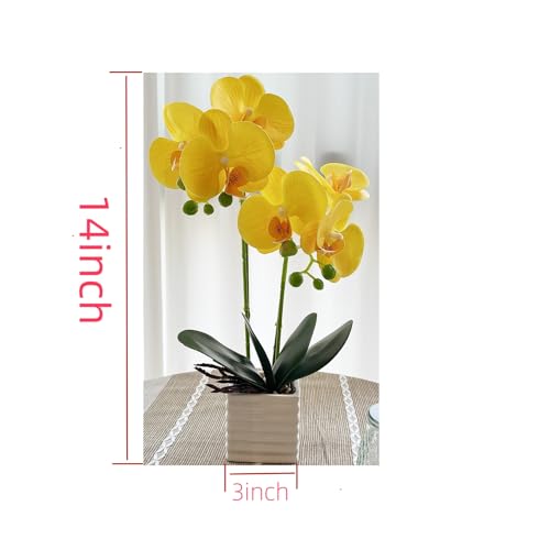 Artificial Orchids for Home Decor Indoor with Vase Orchids Artificial Flowers Yellow Orchid Height 14 inches - color: Yellow
