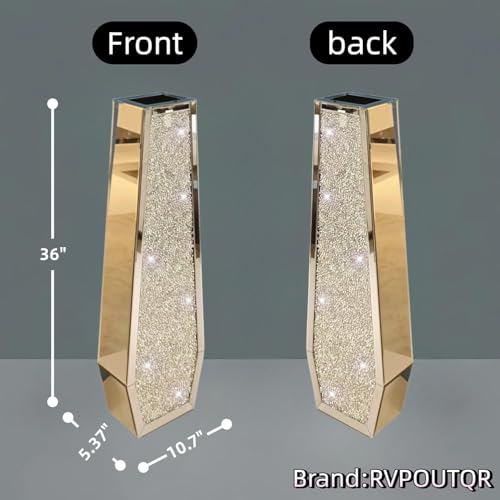 36" Extra Tall Double Sided Crushed Diamond Vases,Six Sided Three-Dimensional Diamond Vase,Extra Large Mirrored Silver Crystal Vase for Home,Office,Hotel(10.6" Lx5.37 W x 36" H) - size: Crushed Diamond:10.6''L X 5.37''W X 36''H