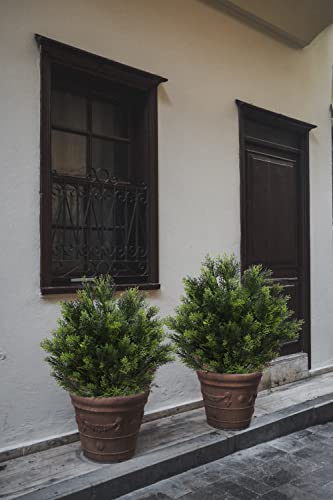 momoplant 31 Inch Tall Artificial Cedar Topiary Tree Set of 2 Faux Cypress Evergreen Potted Plants for Outdoor & Indoor Decor - size: 31 Inch