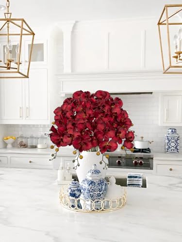 6PCS 32" Artificial Orchid Stems Red Butterfly Orchid Faux Phalaenopsis Flowers for Home Wedding Centerpieces Office Table Decorations Real Touch Silk Orchids for DIY Floral Arrangements - color: Red