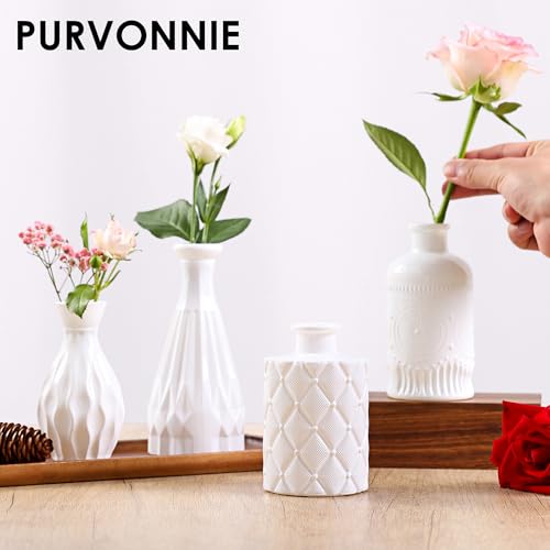 Vintage Small Glass Vases Set of 10,Mini Bud Vases for Flowers,Amber Glass Vases for Centerpieces,Wedding Decorations,Home Table Flower Decor (White) - color: White